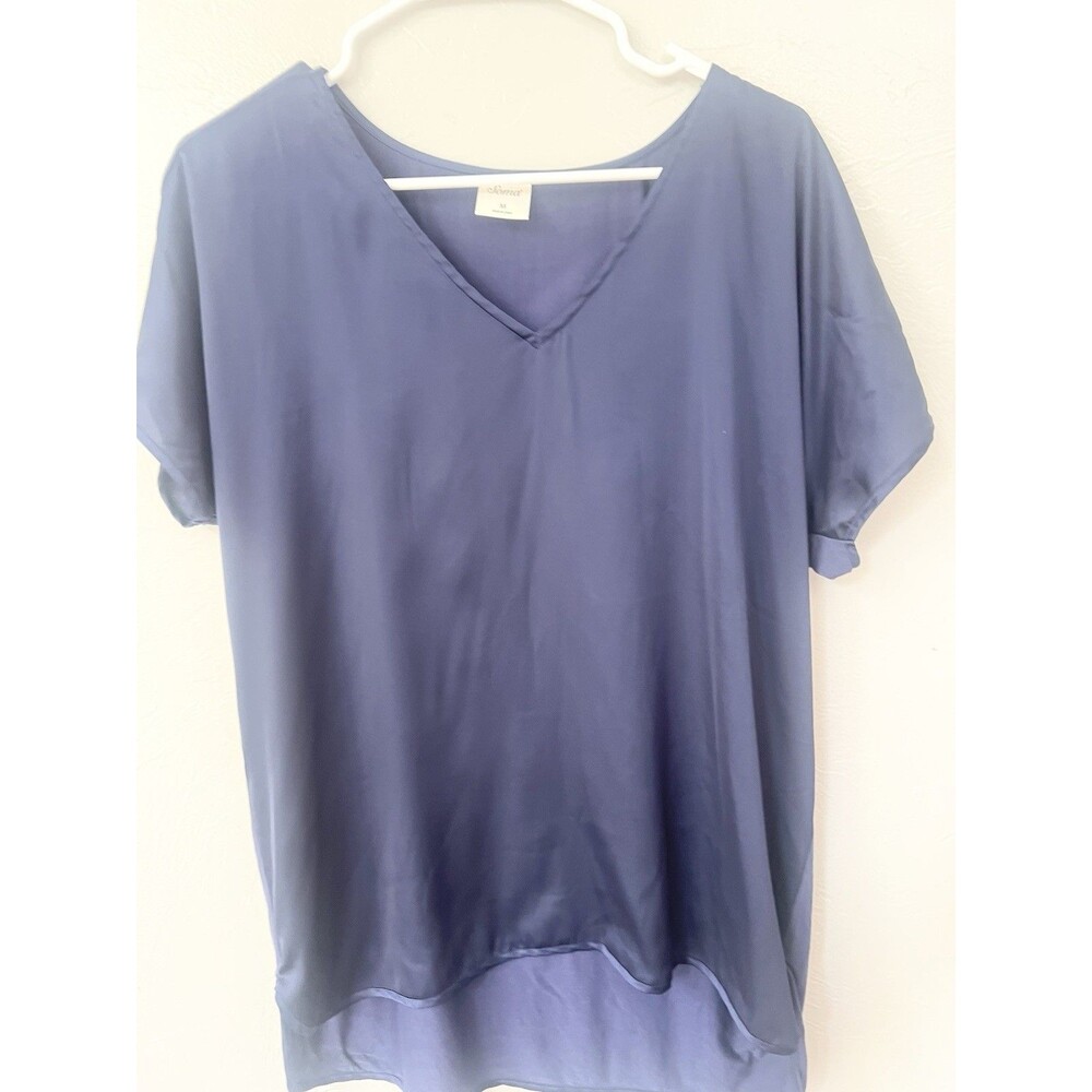 Soma Navy Blue Boxy Satin Front Slub Jersey Knit Shirt Size Medium Top Soft